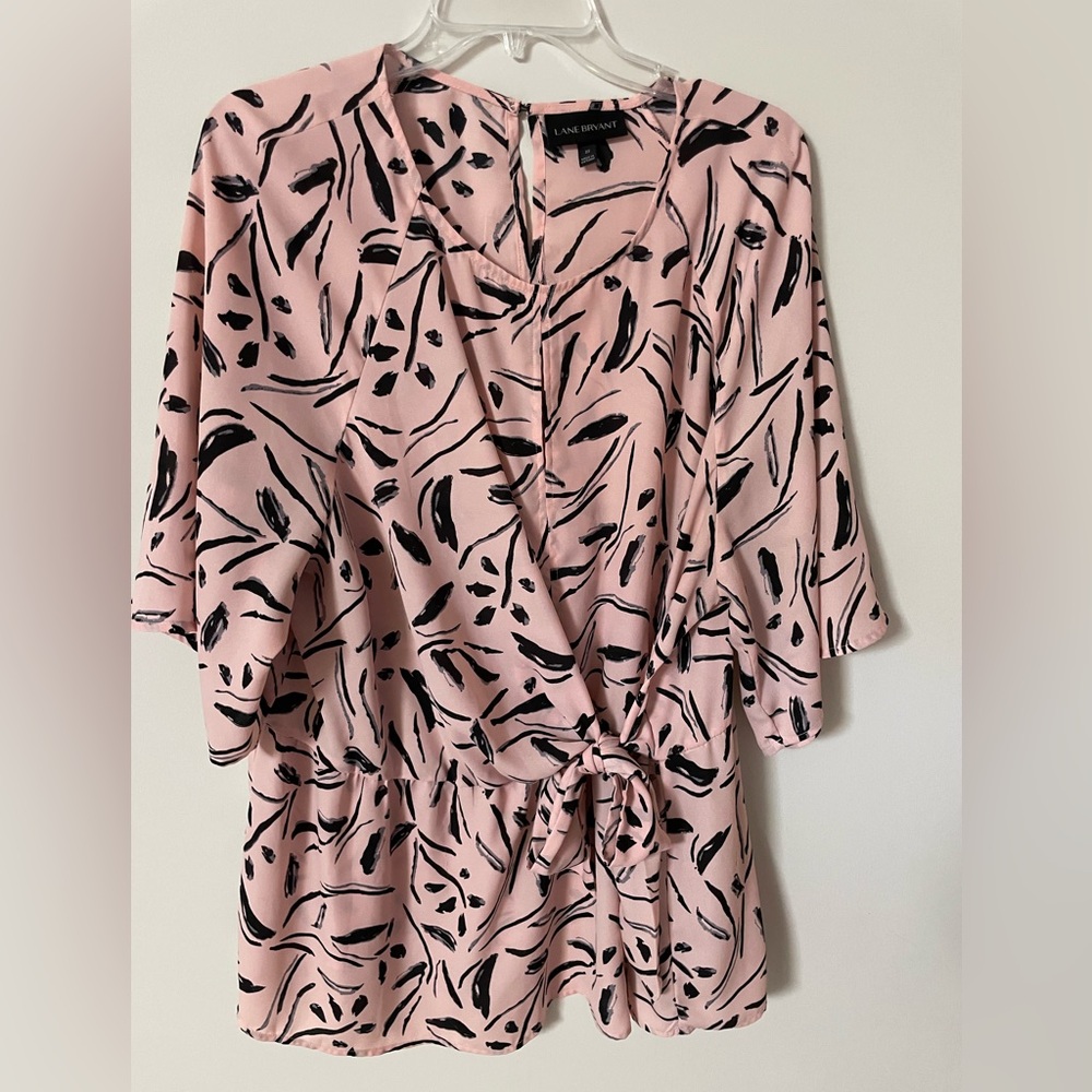 Lane Bryant plus size women's blush pink black & gray print tunic top EUC